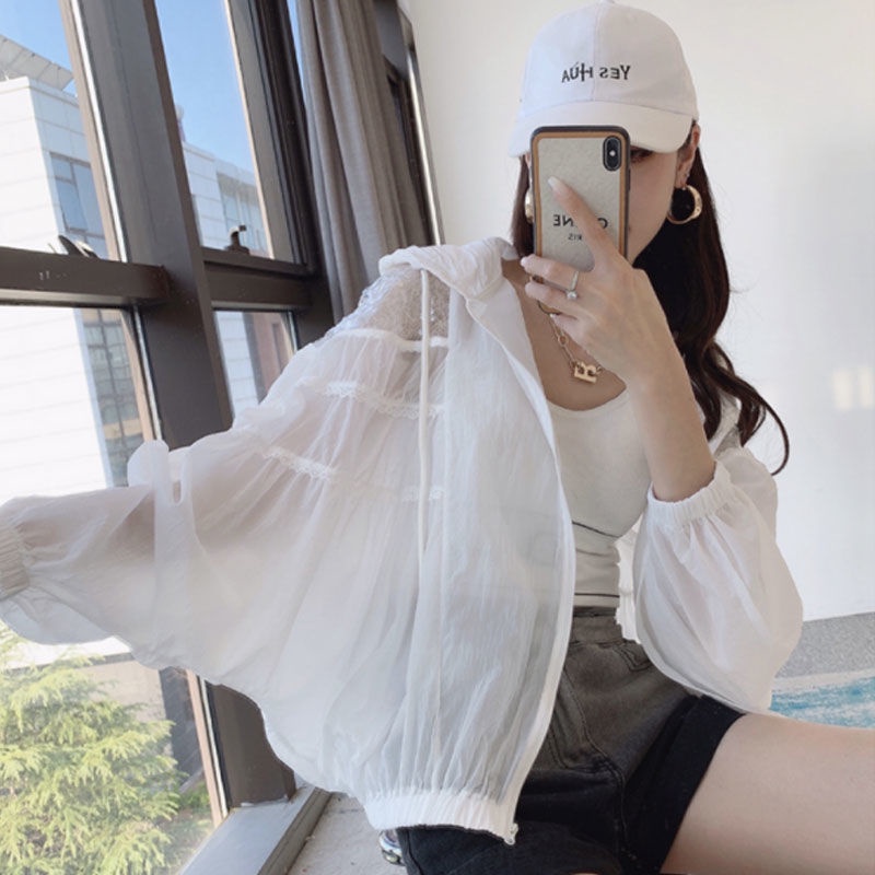 Áo Khoác cardigan Mỏng Trong Suốt Dáng Rộng Chống Nắng Đính Kim Sa Phong Cách Hàn Quốc Cho Nữ