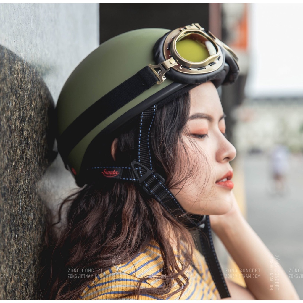 MŨ BẢO HIỂM NỬA ĐẦU KÍNH PHI CÔNG HRA – XANH LÍNH