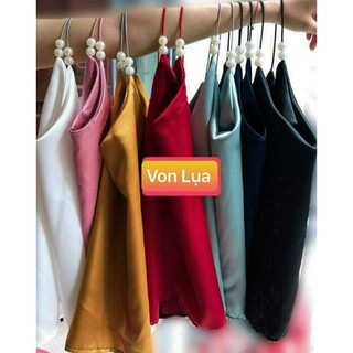 Áo 2 dây phối ngọc cổ V phi lụa cực hot