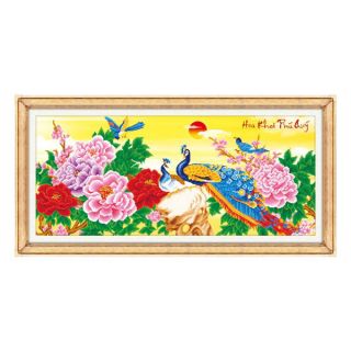 Tranh đính đá hoa khai phú quý tuyệt đẹp kt 159*75cm
