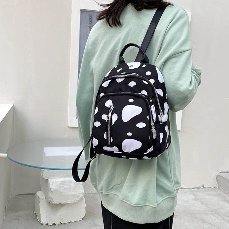 Ba Lô Nylon Nhỏ In Họa Tiết Bò Sữa Cho Tuổi Teen