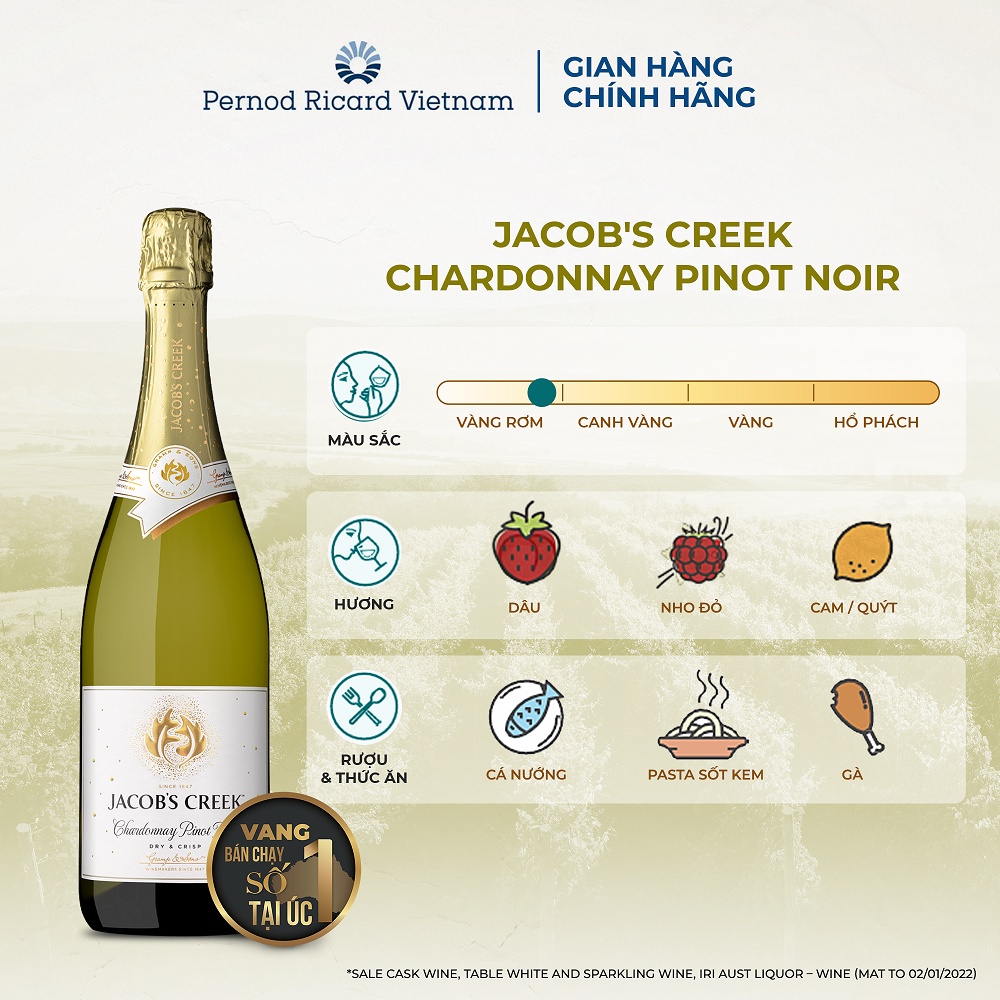 Rượu Jacob's Creek Chardonnay Pinot Noir Nồng Độ Alc 11.5% 750ml [Vang Nổ] Không Kèm Hộp