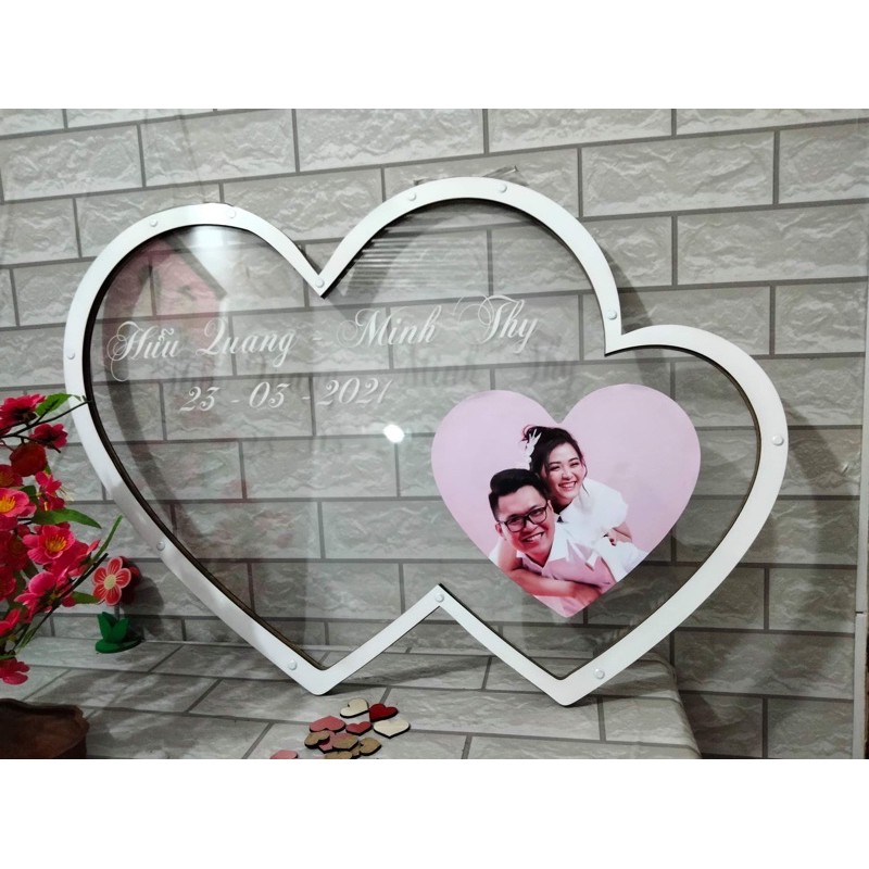 Hộp thả Tim Thegioipuzzle TRONG SUỐT| Thiết kế size 200 tim dán ảnh cưới (kèm ảnh thật khách đã đặt)