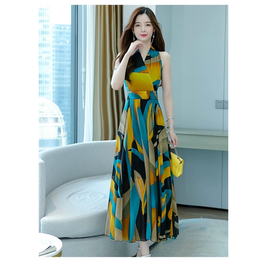 ĐẦM MAXI VOAN LOANG MÀU CỔ TRỤ KHOÉT TAY SÁT NÁCH