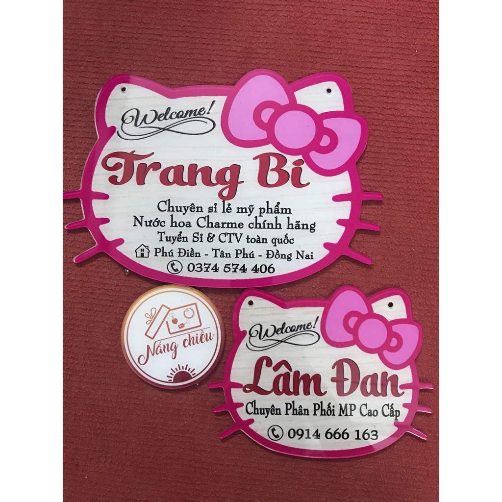 Bảng hiệu mica - Mẫu Hello Kitty - in thông tin shop online - Free thiết kế