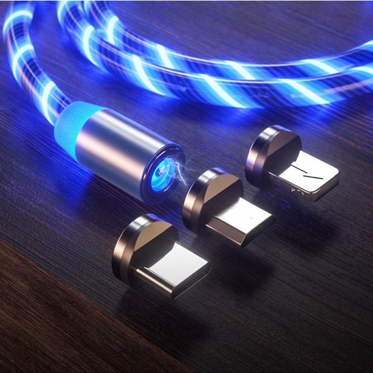 Dây cáp sạc 3 đầu phát sáng đèn LED hiệu ứng dòng chảy cực đẹp cho các loại máy iphone, samsung, oppo v.v