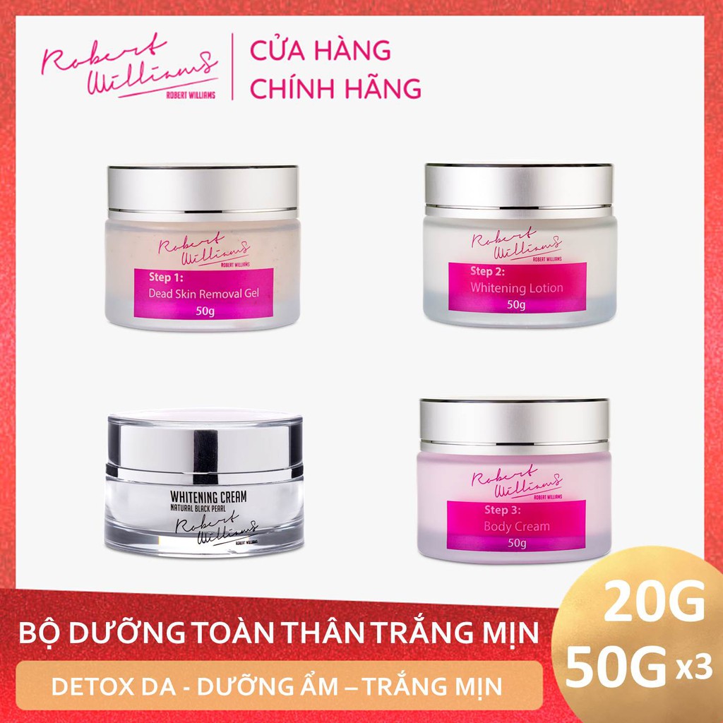 Combo dưỡng trắng da mặt Ngọc trai 20g và Bộ 3 bước HomeSpa tắm trắng 50g ROBERT WILLIAMS | BigBuy360 - bigbuy360.vn