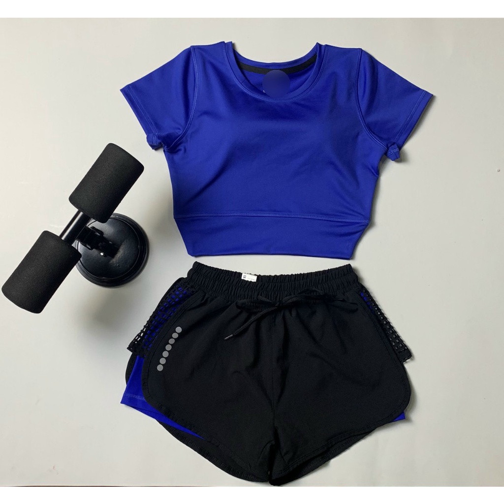 Bộ croptop quần đùi tập Gym áo kèm mút ngực xịn xò