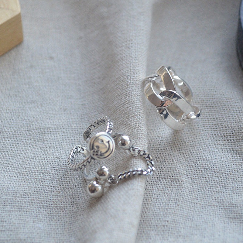 Nhẫn Hai Lớp Họa Tiết Mặt Cười Phong Cách Cổ Điển Thời Trang Unisex 23468