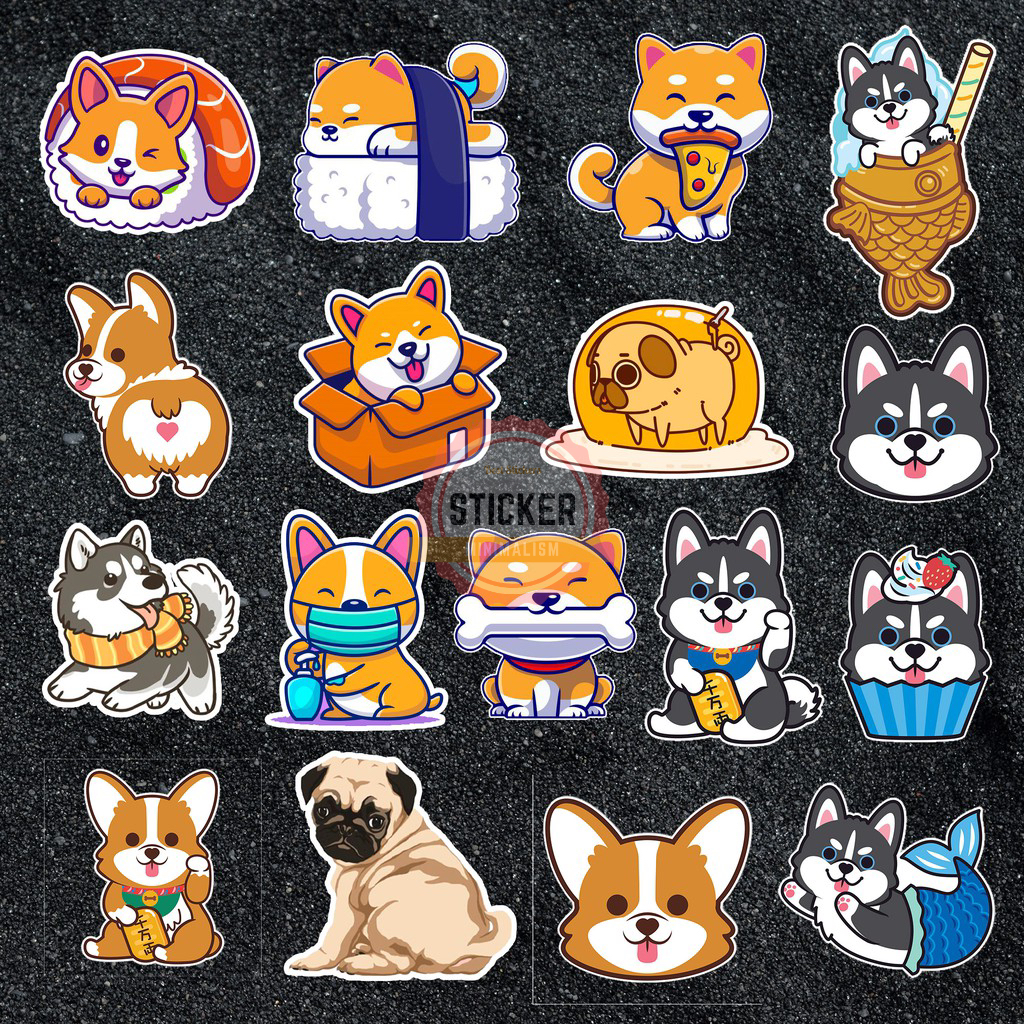 Sticker chó Shiba Corgi Pug Husky cute chống nước sticker dán mũ bảo hiểm, laptop, điện thoại, đàn guitar, xe máy, vali