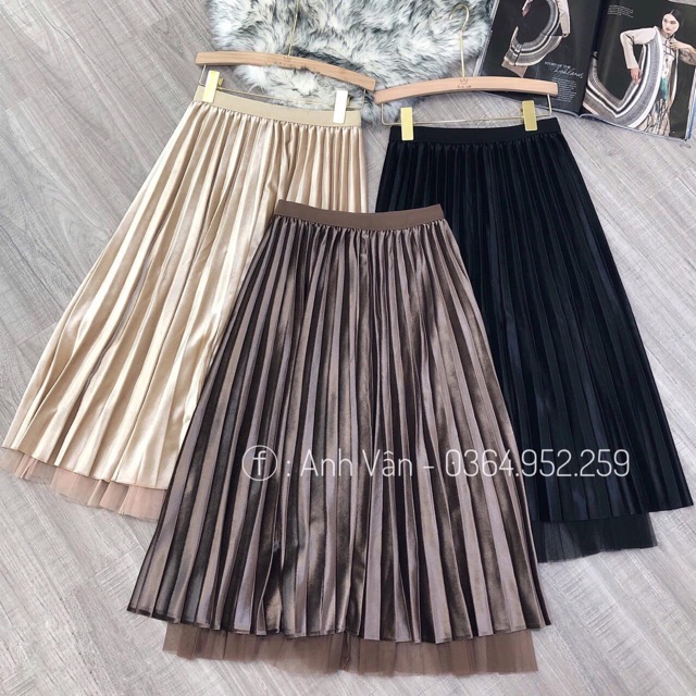 Chân váy dáng dài, Chân váy maxi nhung mặt lưới, mặc được cả 2 mặt CV7612 - NhiNhiShop