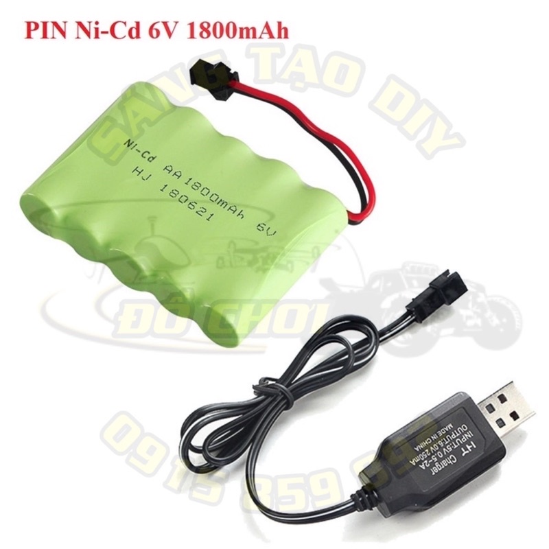 Pin 6V 1800mAh mới 100%. Pin Ni-Cd sạc lại dùng được nhiều lần