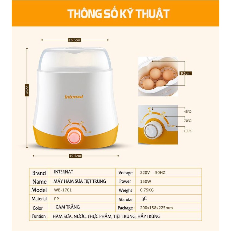 Máy hâm sữa và tiệt trùng đôi INTERNAT
