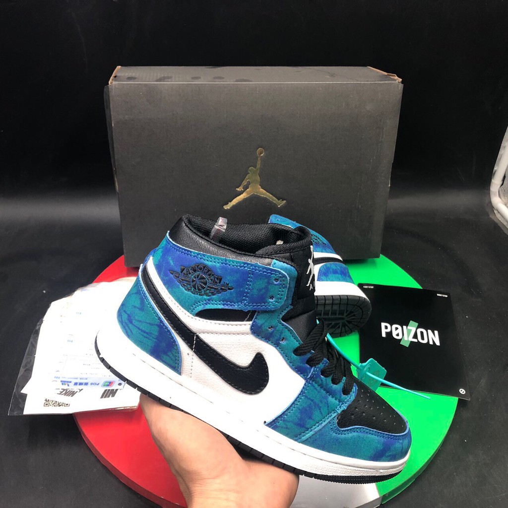 💥FREE SHIP💥Giày thể thao sneaker Air Jordan 1 high retro tie dye full box jd cổ cao xanh loang. BY SANNGUYEN