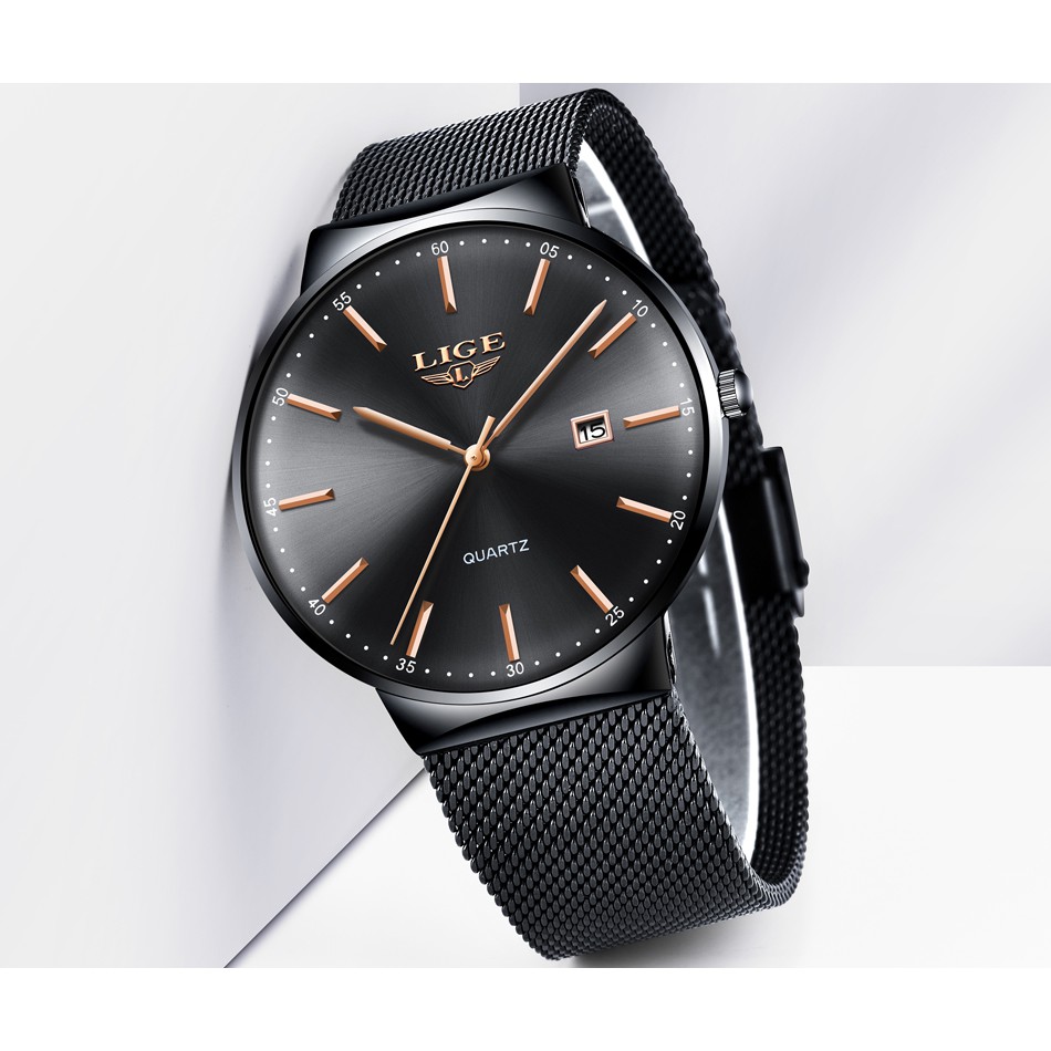 Men's LIGE 9903 Luxury Stainless Steel Waterproof Quartz Watch