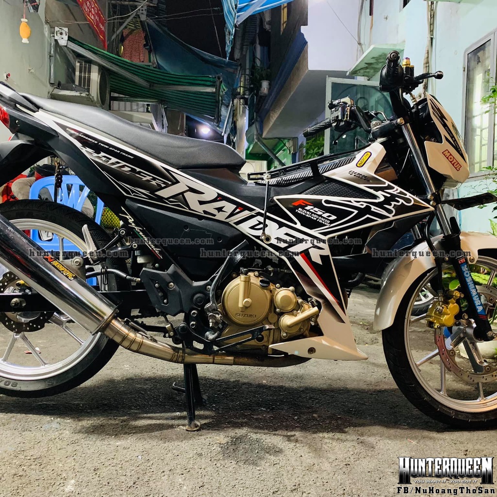 Tem rời cao cấp HAYABUSHA dán xe Raider trắng. Phối tem đen. Decal không bay màu bong tróc