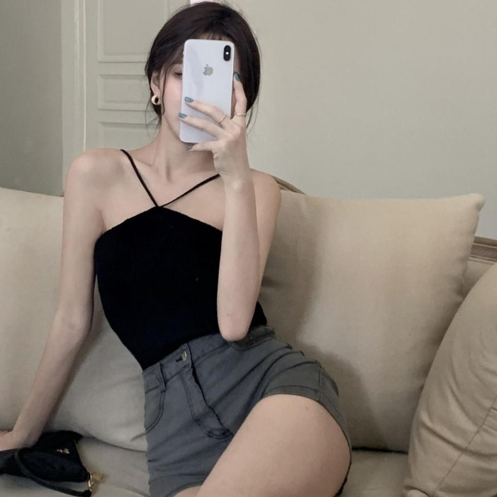 [Mã FAMARAL2 giảm 10K đơn 50K] Áo Yếm Hai Dây Dáng Croptop Chất Thun Dày Dặn Co Giãn Ko Lộ Ngực Freesize 53kg quay đầu | WebRaoVat - webraovat.net.vn