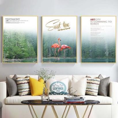 Bộ 3 Tranh Treo Tường Phòng Khách/ Nhà Nghỉ/ Khách Sạn/ Home stay/ Phòng ngủ/ Hoa Lá Xanh Thiên nhiên và mèo con Decor