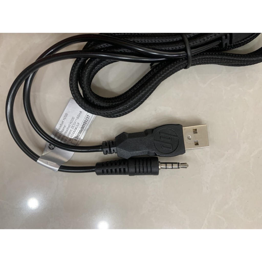 Tai nghe máy tính HP H200 màu đen có đèn led ( usb lấy nguồn đèn, đầu zac 3.5mm lấy âm thanh )