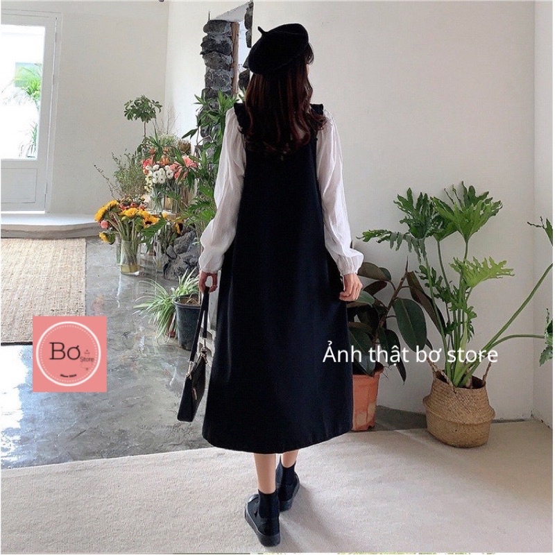 Set Váy Yếm Nhung Nhỏ Xẻ Tà Vintage Xinh Xắn Bơ Store | BigBuy360 - bigbuy360.vn