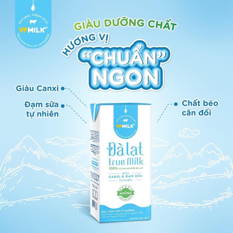 Thùng 48 hộp Sữa Tươi Đà Lạt True MilK ít đường 110ml/ 180ml