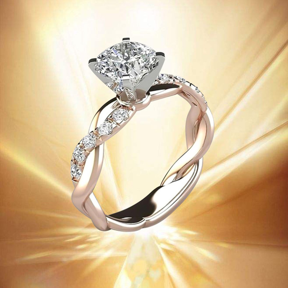 MBB Women's Fashion Ring Two-color Twist Diamond 18k Diamond Ring Rose Gold