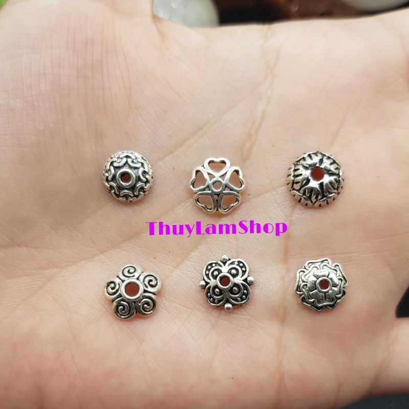 Charm ốp hoa chặn hạt họa tiết hoa văn bạc thái đẹp