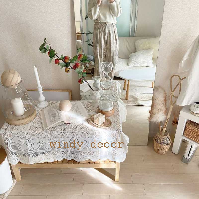 Khăn thêu ren trắng trải bàn, tab, picnic, chụp ảnh phong cách cổ điển vintage, retro