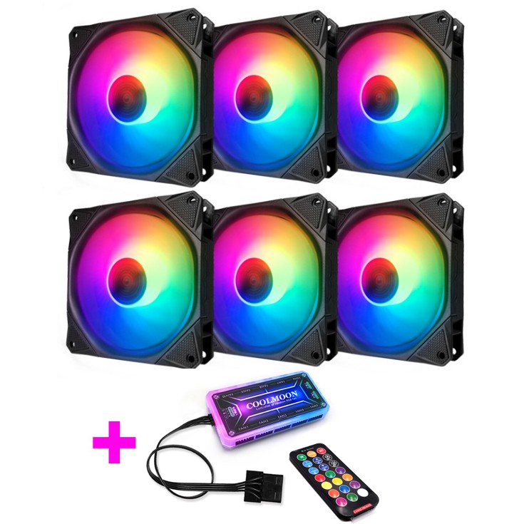 Bộ 6 Quạt Tản Nhiệt, Fan Case Coolmoon X Led RGB 16 Triệu Màu, 366 Hiệu Ứng - Kèm Hub + Remote