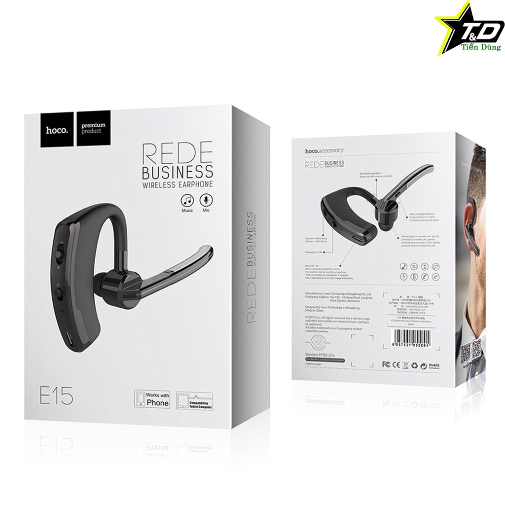 Tai nghe không dây hoco E15 có nút chỉnh âm lượng- Tai nghe Bluetooth E15 pin khỏe kiểu ôm tai