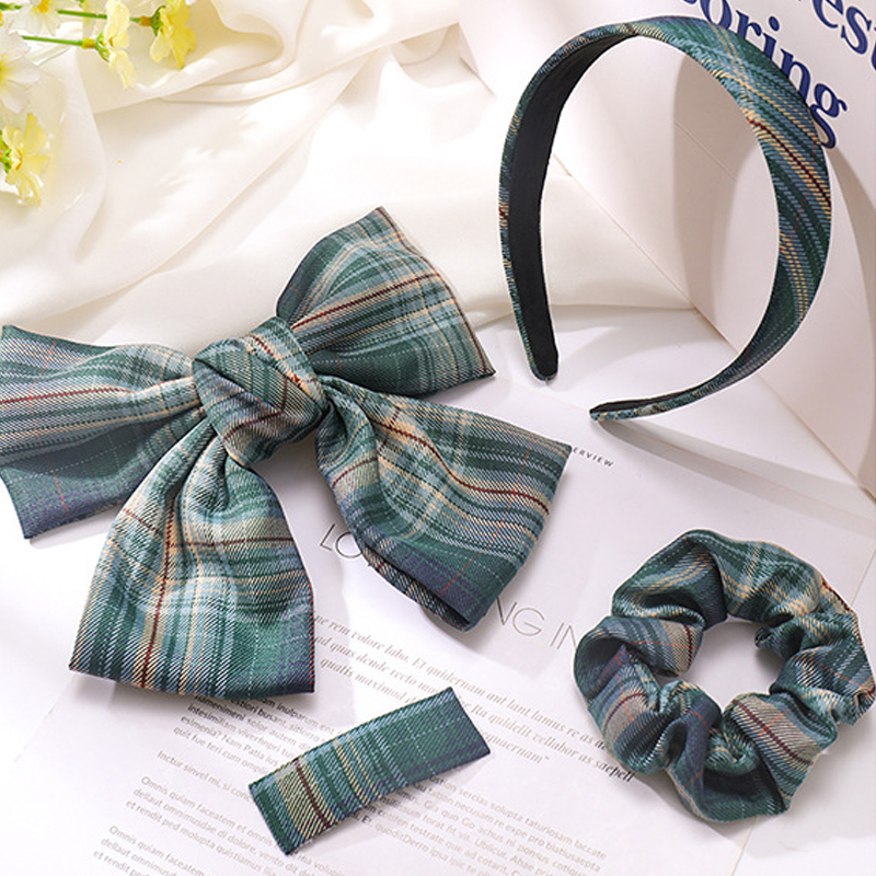 Set 4 Phụ Kiện Tóc Sọc Caro Xinh Xắn Dành Cho Nữ