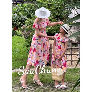VÁY ĐÔI MẸ VÀ BÉ HOA ĐI BIỂN DU LỊCH