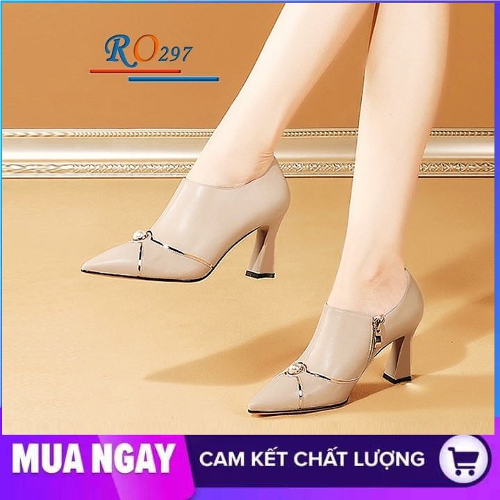 Giày boot nữ cổ thấp 7cm hàng hiệu rosata hai màu đen kem ro297