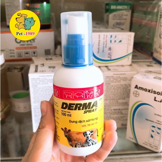 Dung Dịch Sát Trùng Derma Spray Hanvet Chai 100ml dùng cho chó mèo Pet-1989