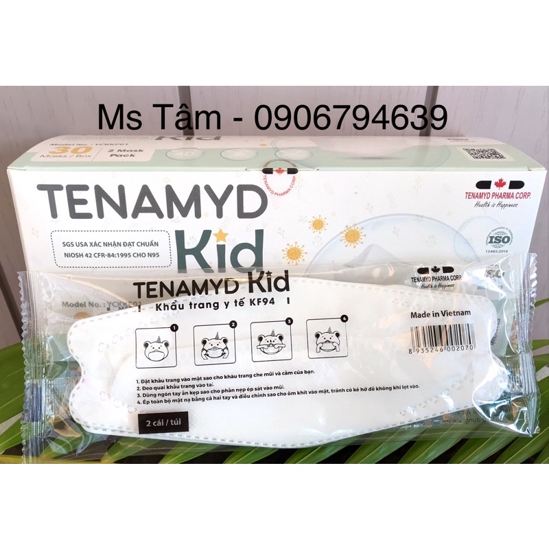 [Hộp 30 cái] Khẩu Trang Trẻ Em KF94 Tenamyd Kid 4 lớp Chuẩn NIOSH N95