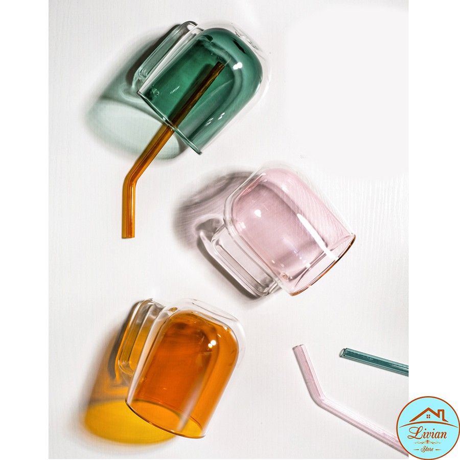 Cốc thủy tinh, ly thủy tinh 2 lớp có quai cầm cách nhiệt dung tích 250ml- 350ml
