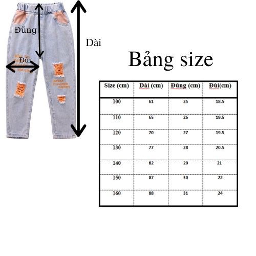 Quần bò bé gái Quần jean bé gái size đại rách gối  kèm ảnh thật