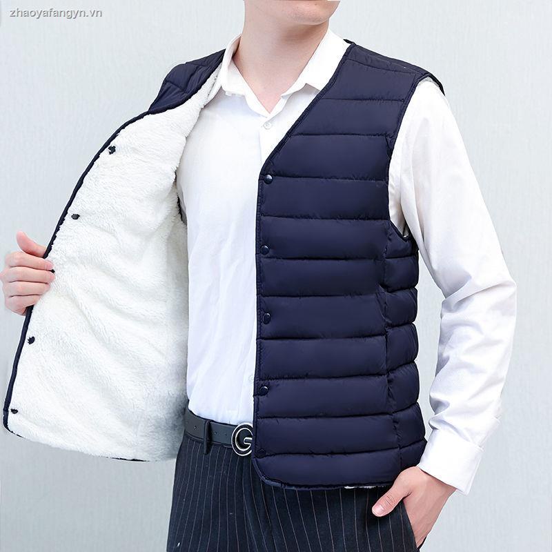 Áo khoác phao cotton phối nhung dày giữ ấm mùa thu đông cho nam trung niên