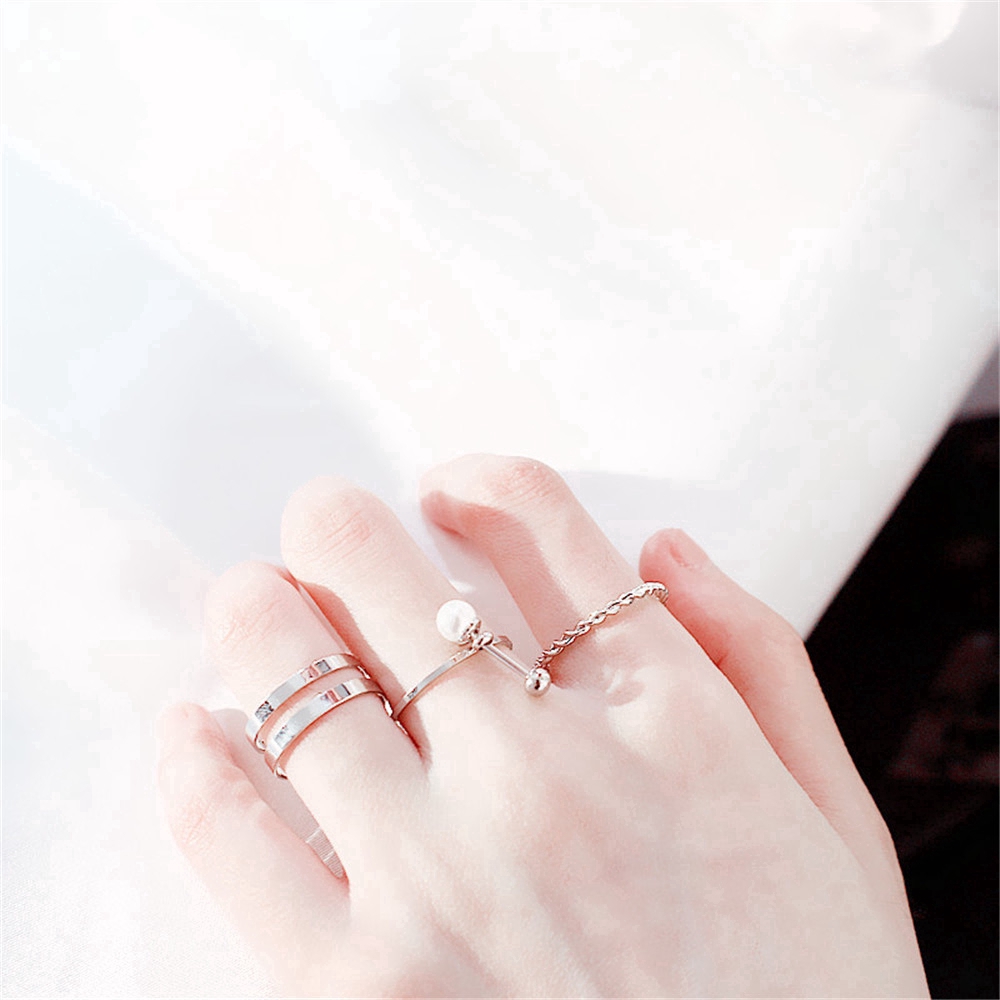 [Mã FAMAYFA giảm 10K đơn 50K] Set 3 nhẫn bạc 925 thời trang Hàn Quốc có thể điều chỉnh