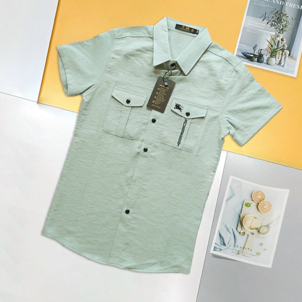 Áo Sơ mi Nam Ngắn Tay 2 Túi Ngực Có Nắp Cổ Cài Nút Chất Đũi Nhẹ Mát Form CHuẩn Mặc Đẹp Phù Hợp Mọi Nơi [NEW UNISEX]