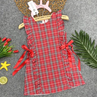 Size 1-7 đầm caro đỏ thắt nơ lưng hiệu alado