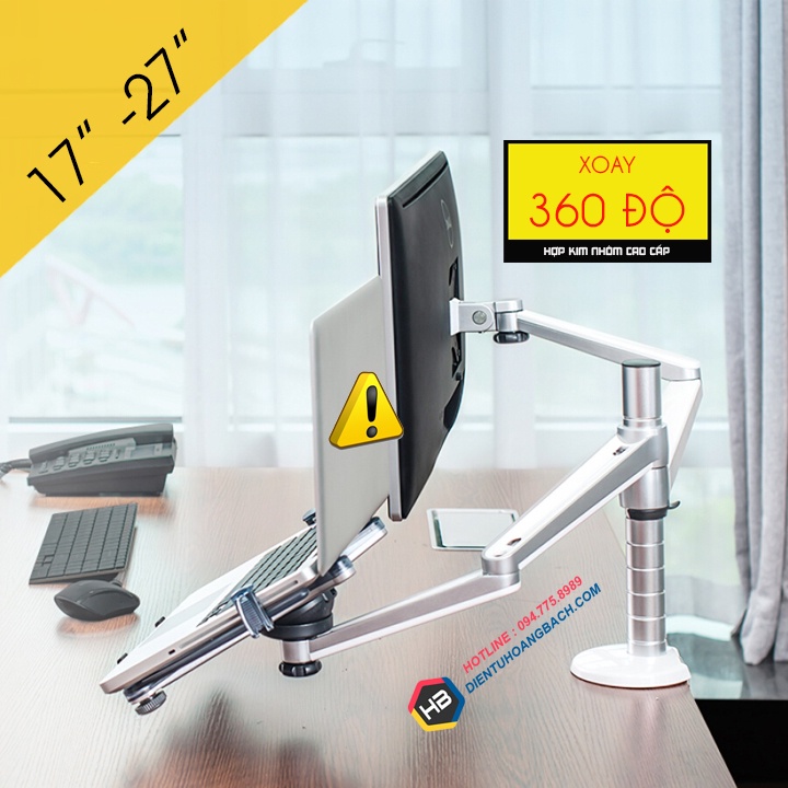 Giá Treo Màn Hình OA 7X 17 - 24 - 27 - 32 Inch - Kèm Tay Treo Đỡ Laptop 10 - 15.6 Inch - Gắn Bàn Đa Năng