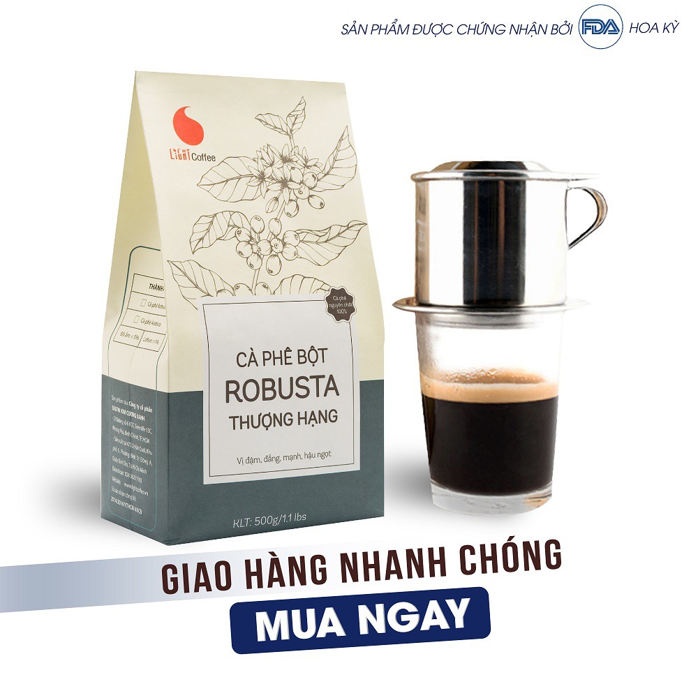 Cafe Thượng hạng Light Coffee gu đậm, đắng mạnh, hậu ngọt - Gói 500g