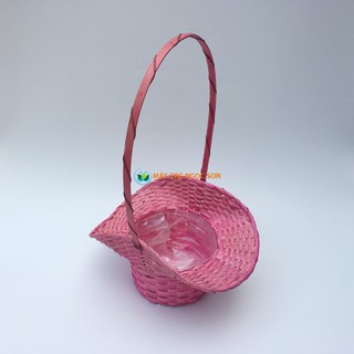 Lẵng tre màu hồng phấn, giỏ quà tết, trồng cây, trồng hoa, lót nilon