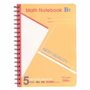 [Sổ vở đẹp] Sổ KLONG Caro Math Notebook lò xo kép B5 bìa nhựa 200tr 72,4g fo kem; MS: 299