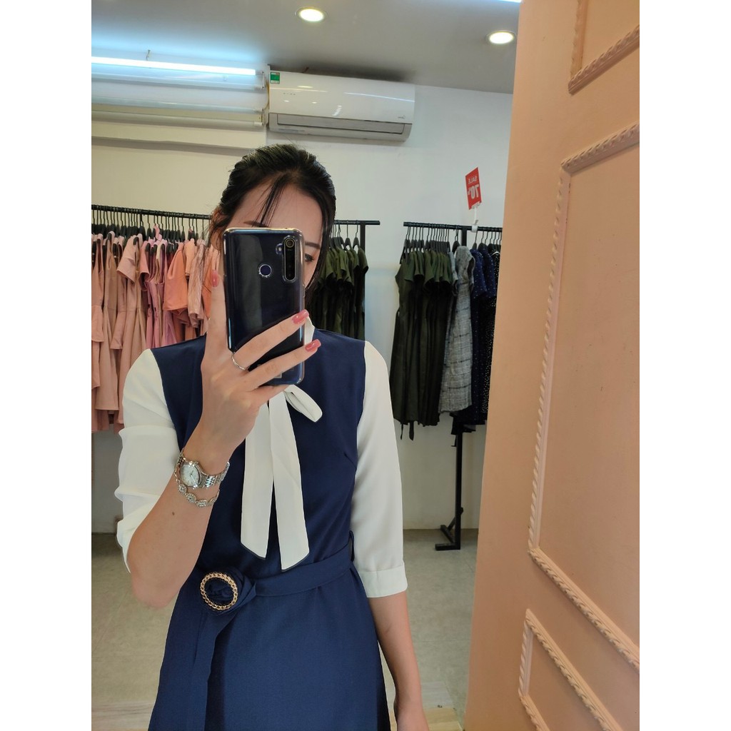 ĐẦM SUÔNG CỔ NƠ K055 - TIIN STORE (Hàng may thiết kế ,ảnh thật shop tự chụp)