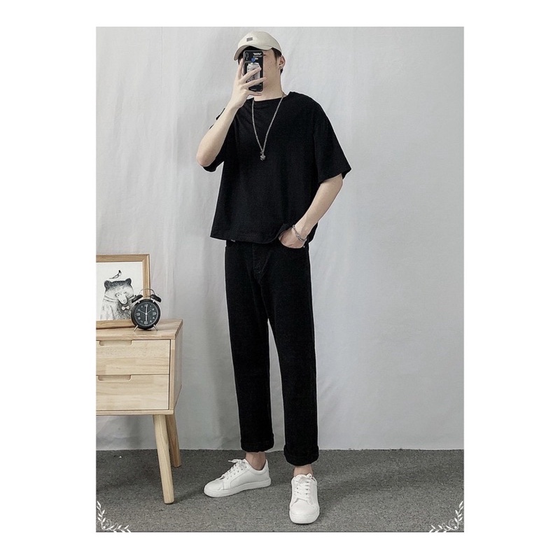 ❇️ Quần Baggy jean nam ống suông rộng+ áo phông tay lỡ unisex bán kèm deal sốc style hàn quốc