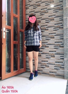 Áo sơ mi oversize caro xanh