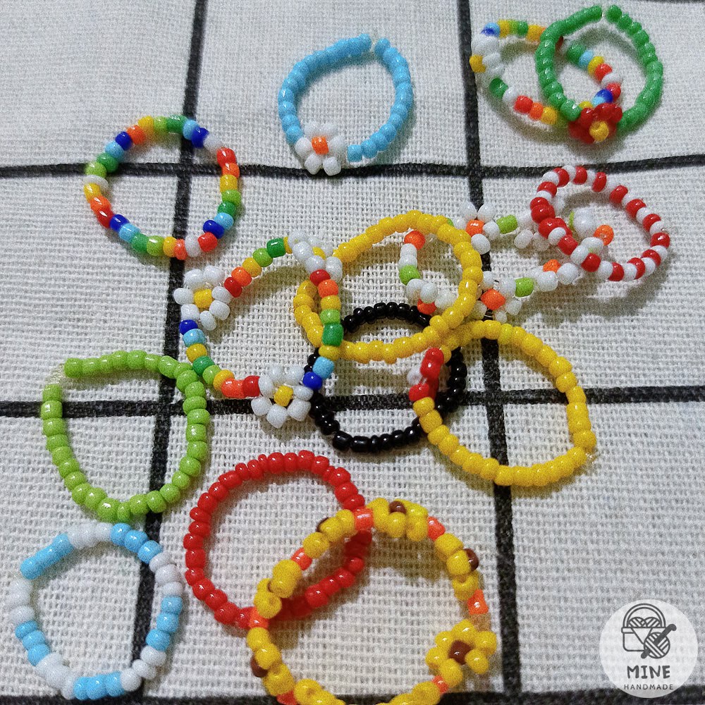 Nhẫn hạt cườm hoa cúc cầu vồng nhiều màu đơn giản thời trang Nhẫn hot trend Hàn Quốc dễ thương