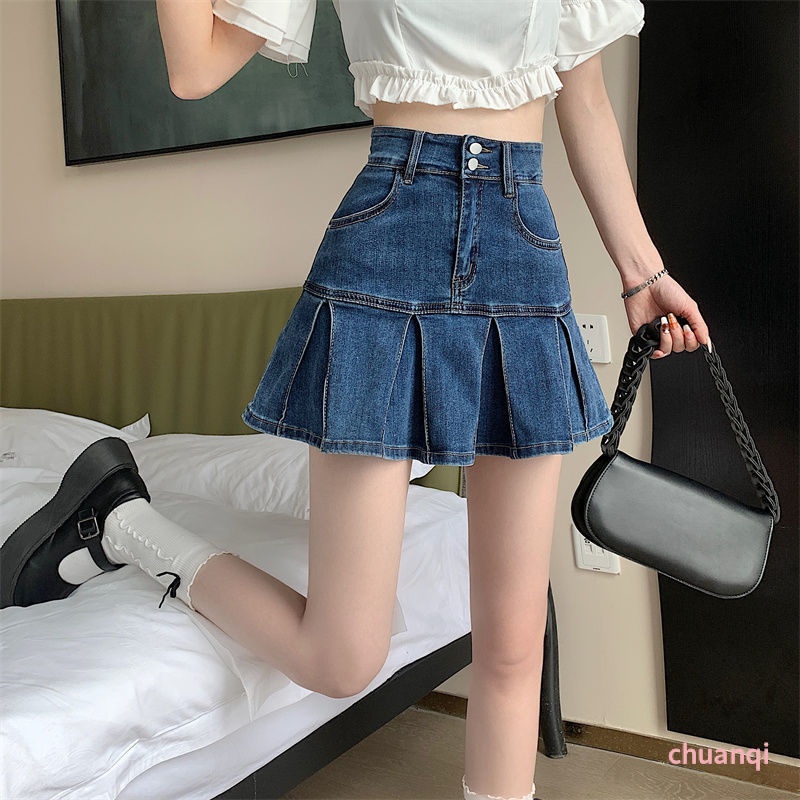 Chân Váy Jeans Đuôi Cá Xếp Ly Thời Trang Cho Nữ